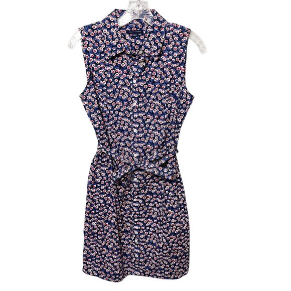 Tommy Hilfiger Blue Red & White Floral Sleeveless Belted Shirt Dress Womens Sz 4 - Picture 6 of 6